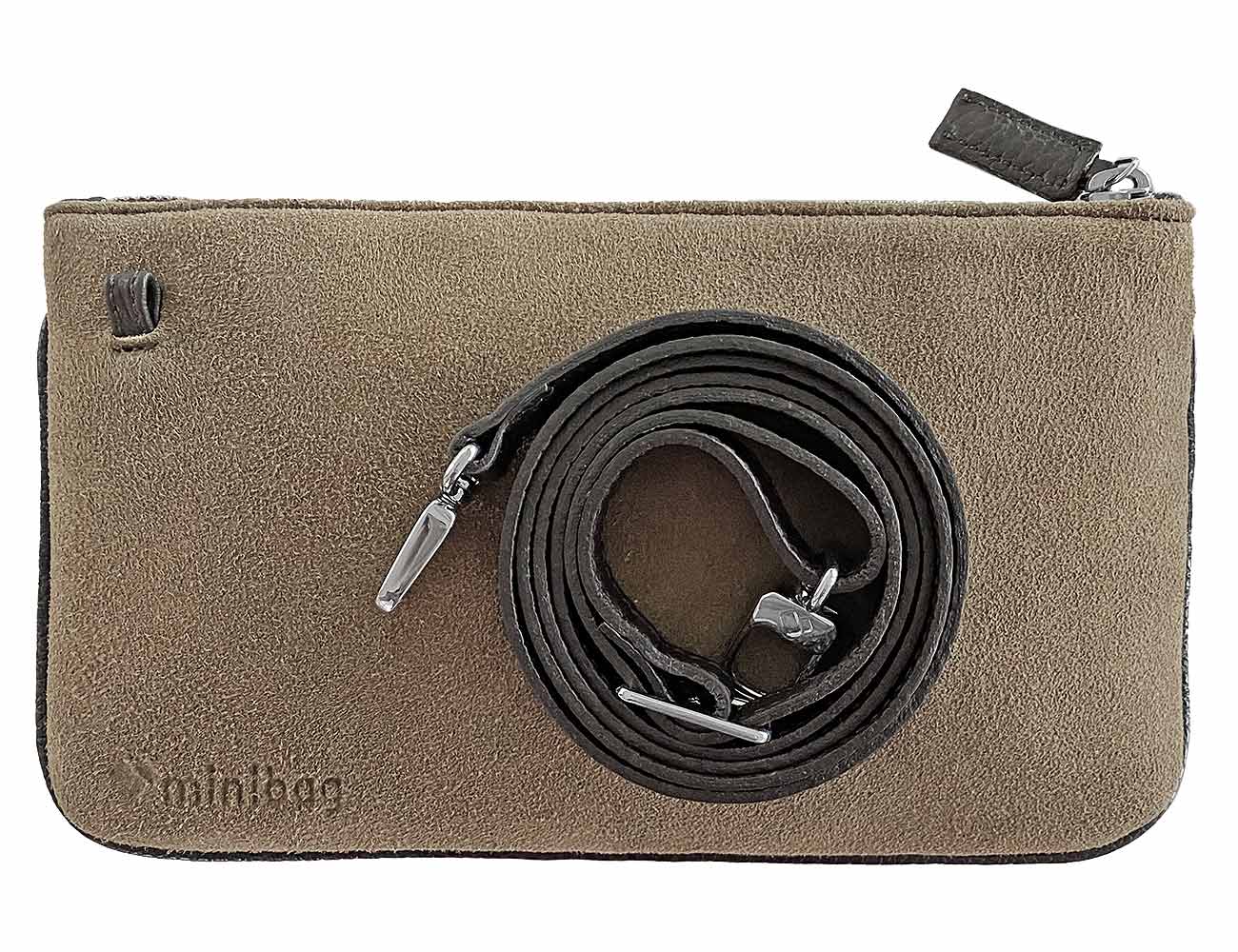 minibag Hirsch khaki, minibag Hirsch, Ledertasche khaki, Clutch khaki, Ledergurt, Clutch Hirsch
